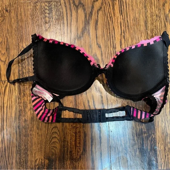 Pink and Black Striped Lace Bra - size 34B. - Picture 2 of 3